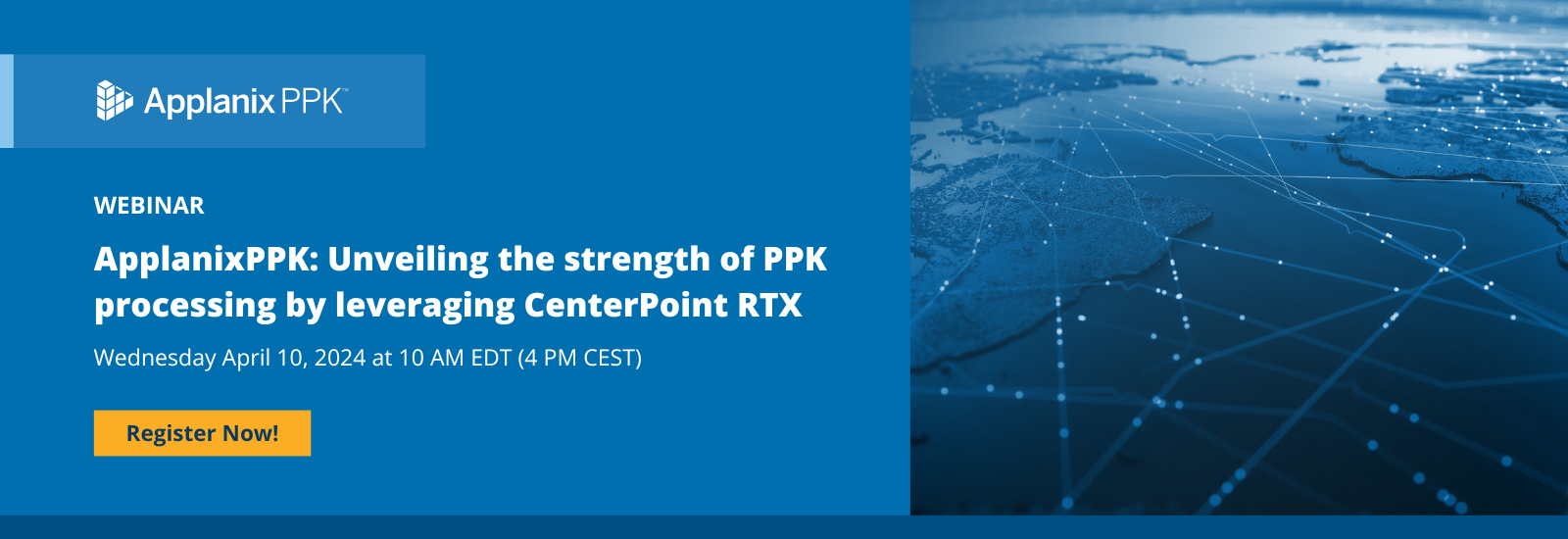 Join us for a webinar on ApplanixPPK: Unveiling the strength of PPK processing by leveraging CenterPoint RTX! | Wednesday April 10, 2024 at 10 AM EDT (4 PM CEST) | Register Now!!