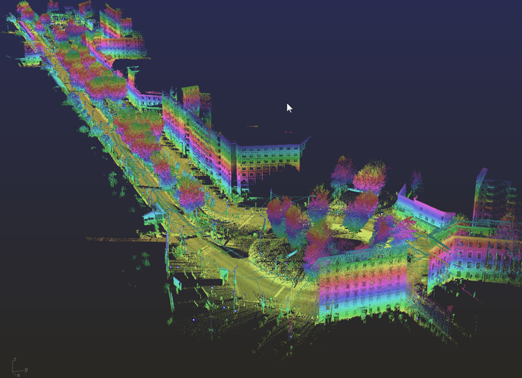 LiDAR imagery of a city street from aerial view